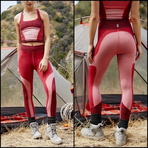 FP Movement Red & Marled Pink Color-block Tank Top High Rise Legging Set - Picture 2 of 8